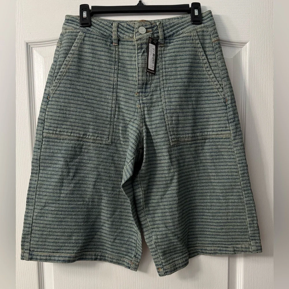 BoohooMAN Denim Textured Jorts in light blue